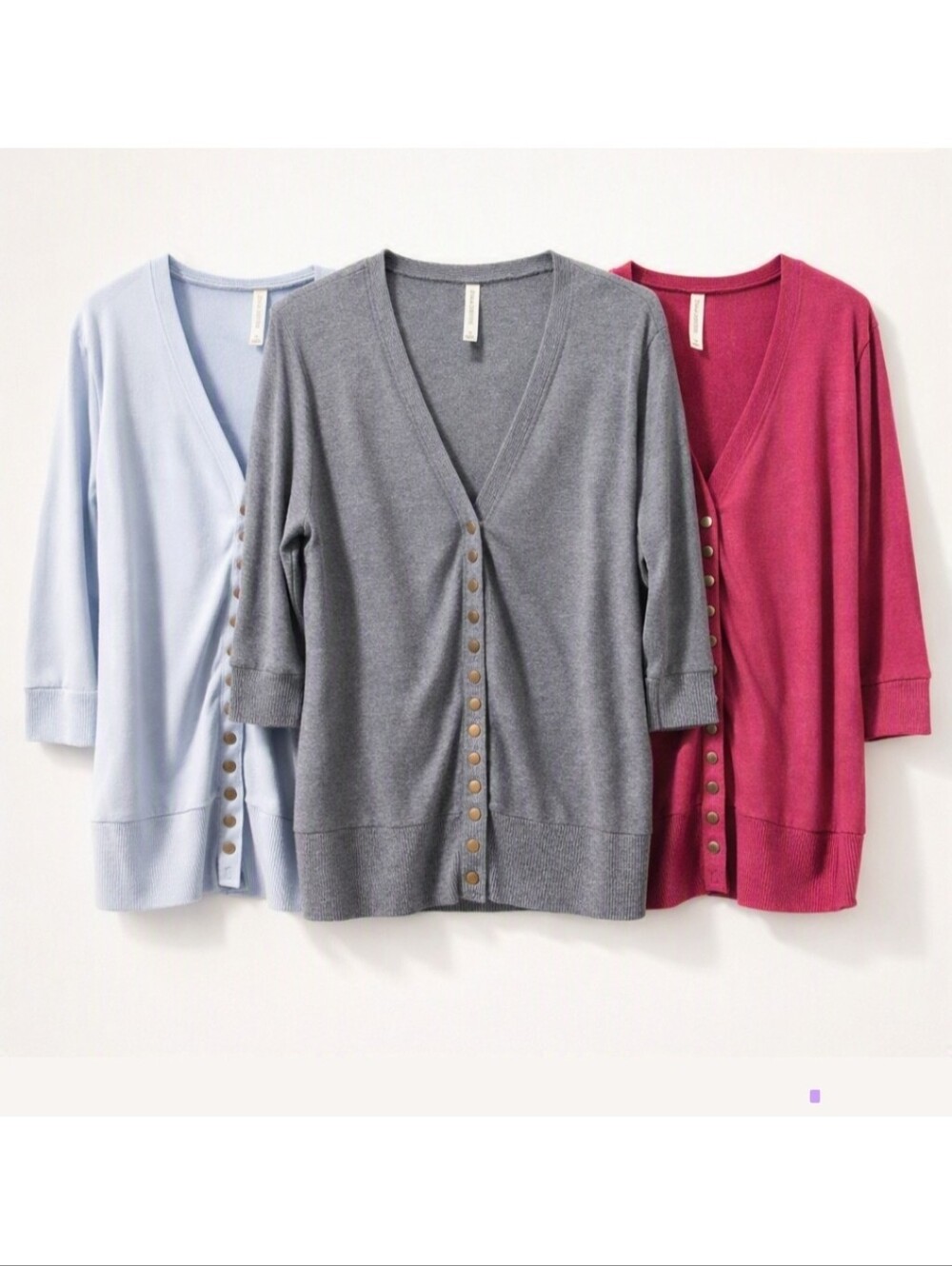 (3) Women's Zenana Snap Front Sweater Cardigans - Gray, Ice Blue, Megenta